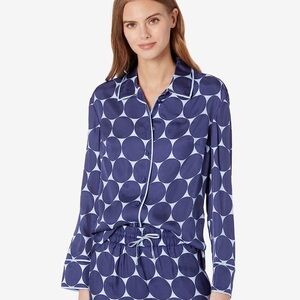 Kate Spade Blue New York Joy Dot Silk Twill Button Down Top Size Small